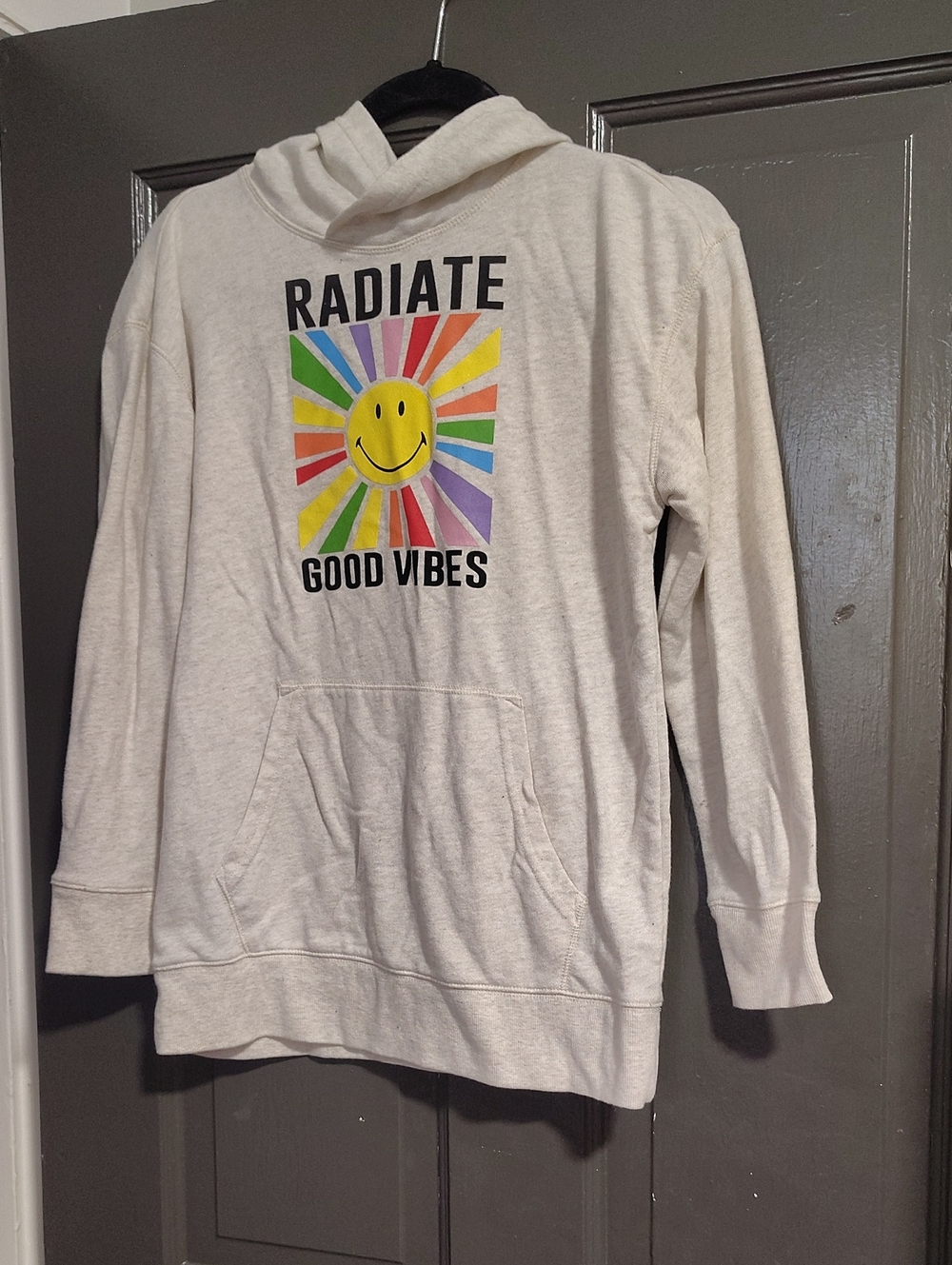 Old Navy Cream Hoodie with Rainbow Radiant Smile Graphic